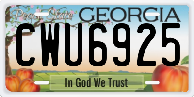 GA license plate CWU6925