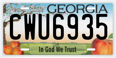 GA license plate CWU6935