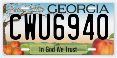 GA license plate CWU6940