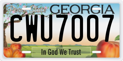 GA license plate CWU7007