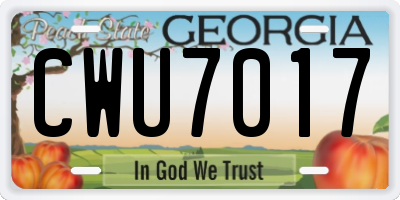 GA license plate CWU7017