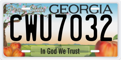 GA license plate CWU7032