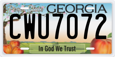 GA license plate CWU7072