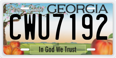 GA license plate CWU7192
