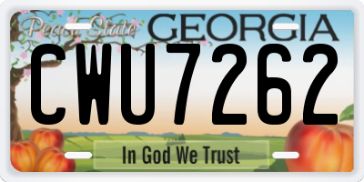 GA license plate CWU7262