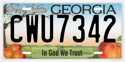 GA license plate CWU7342