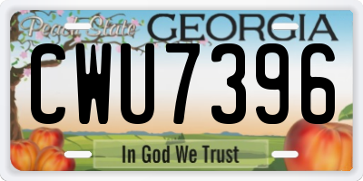 GA license plate CWU7396