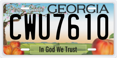 GA license plate CWU7610
