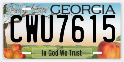 GA license plate CWU7615
