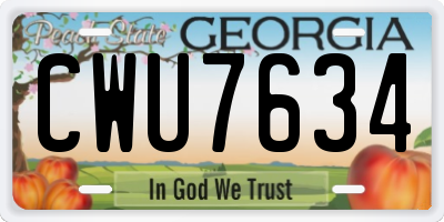 GA license plate CWU7634