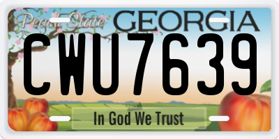 GA license plate CWU7639