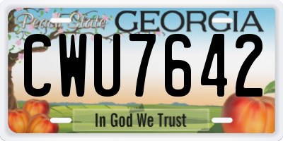GA license plate CWU7642