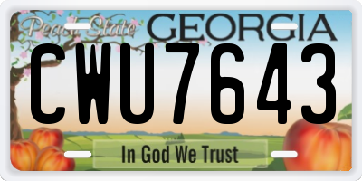 GA license plate CWU7643