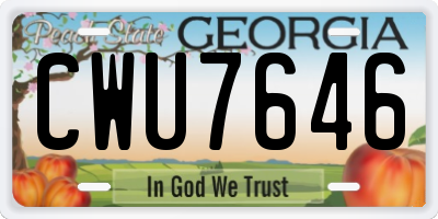 GA license plate CWU7646