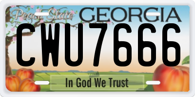 GA license plate CWU7666