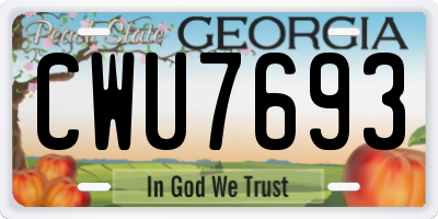 GA license plate CWU7693