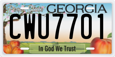 GA license plate CWU7701