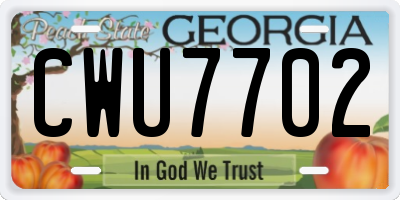 GA license plate CWU7702