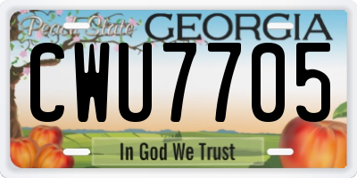 GA license plate CWU7705