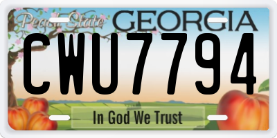 GA license plate CWU7794