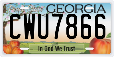 GA license plate CWU7866