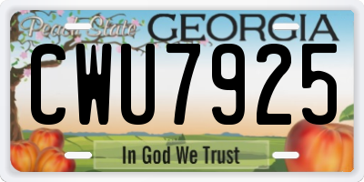 GA license plate CWU7925