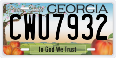 GA license plate CWU7932