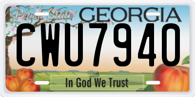 GA license plate CWU7940