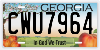 GA license plate CWU7964