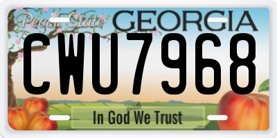 GA license plate CWU7968