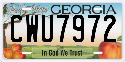 GA license plate CWU7972