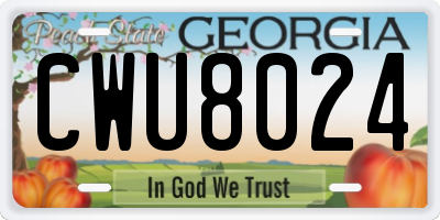 GA license plate CWU8024