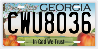 GA license plate CWU8036