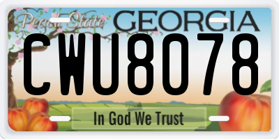 GA license plate CWU8078