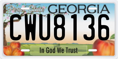 GA license plate CWU8136