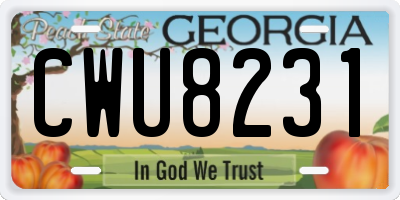 GA license plate CWU8231