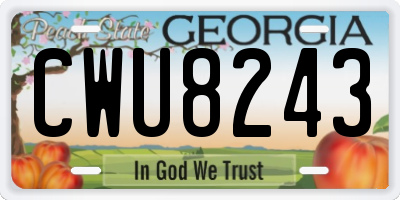 GA license plate CWU8243