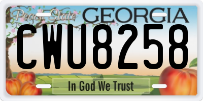 GA license plate CWU8258