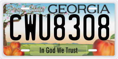 GA license plate CWU8308