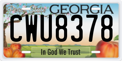 GA license plate CWU8378