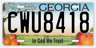 GA license plate CWU8418