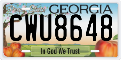 GA license plate CWU8648