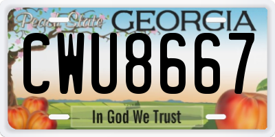 GA license plate CWU8667