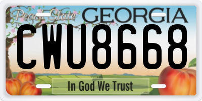 GA license plate CWU8668