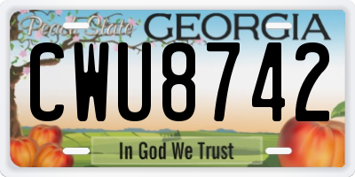GA license plate CWU8742