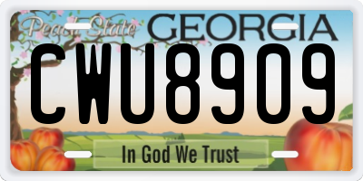 GA license plate CWU8909