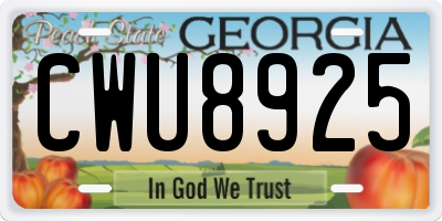 GA license plate CWU8925