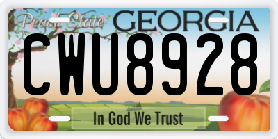 GA license plate CWU8928