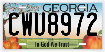 GA license plate CWU8972
