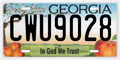 GA license plate CWU9028
